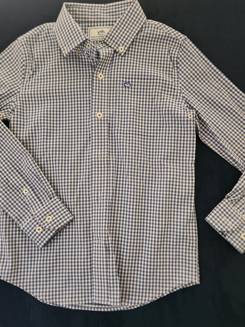 Southern Tide Boy's Blue Gingham Button-Down Shirt Intercoastal S 6-7 - Picture 2 of 3